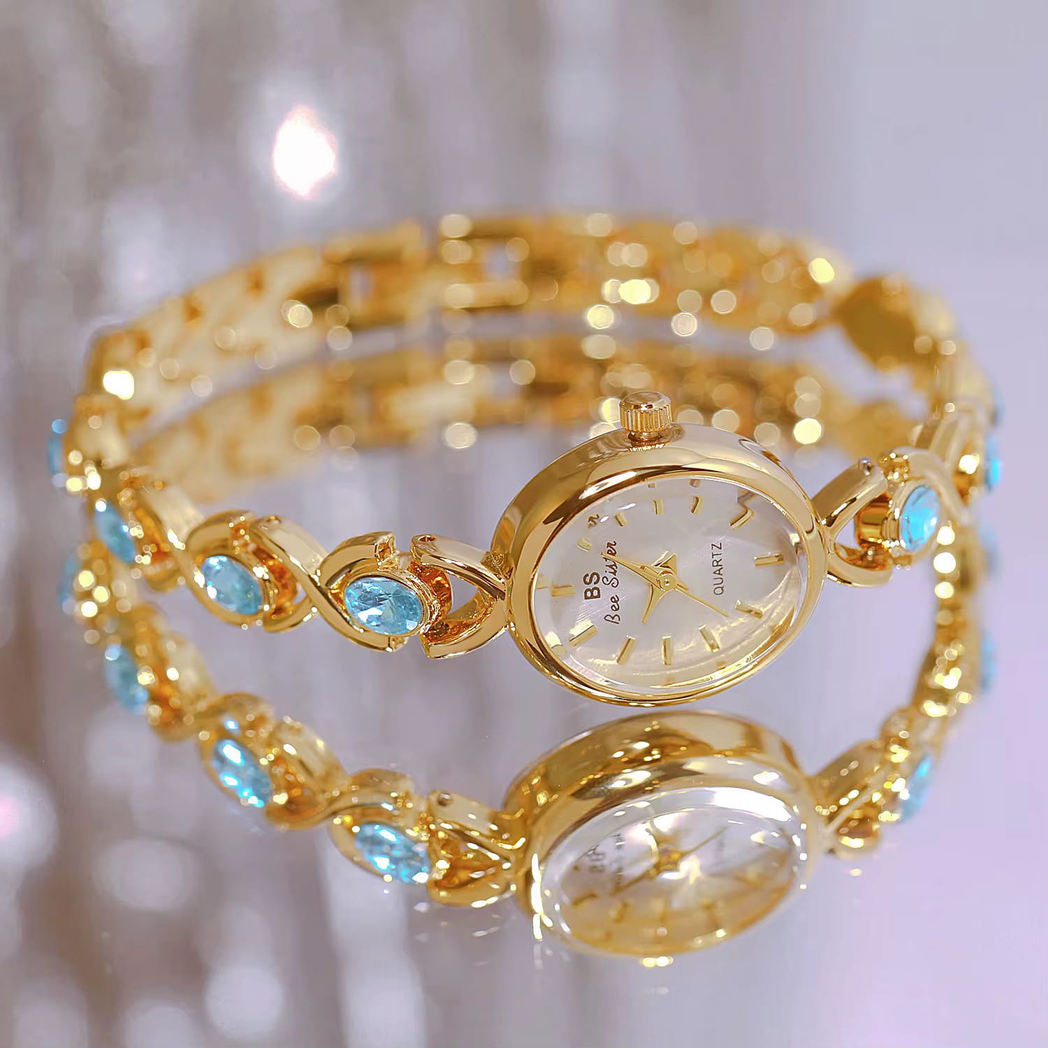 New design BS FA 1726 Fashion Elegant Oval Glacier Blue Sapphire Compact Luxury Minimalist Waterproof Quartz watch