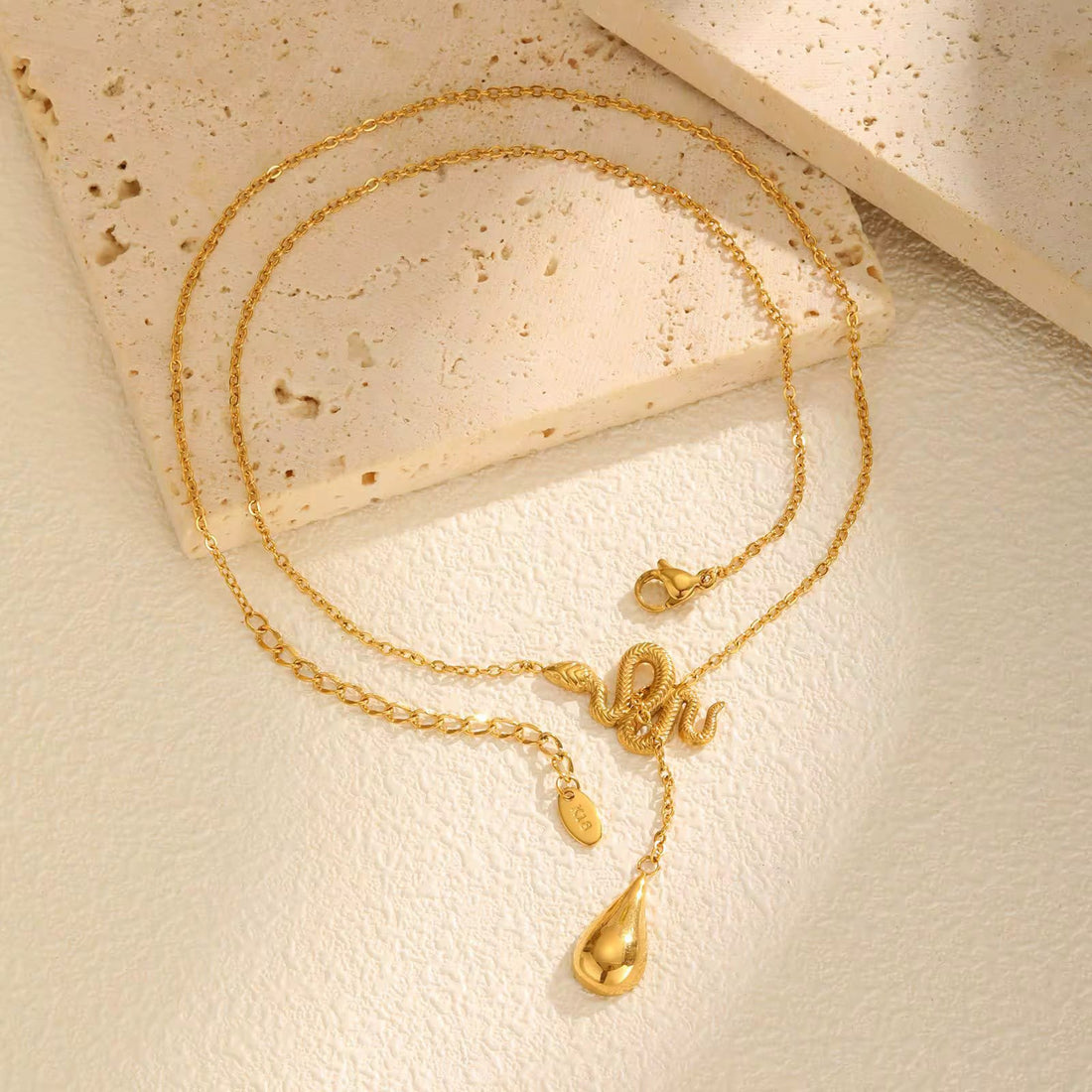 Fashion snake water Drop Y shaped Necklace Collarbone Chain 18k Gold plated waterproof stainless Steel