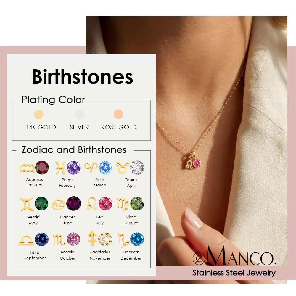 New 12 Zodiac signs Birthstone Necklace set stainless Steel DIY pendant Anniversary gift waterproof Handmade